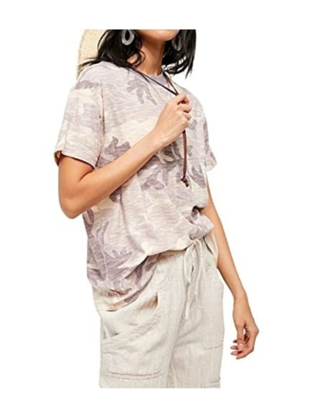 Free People Maybelle T-Shirt TOP Modal Cotton Lavender Camo Purple Size S $78